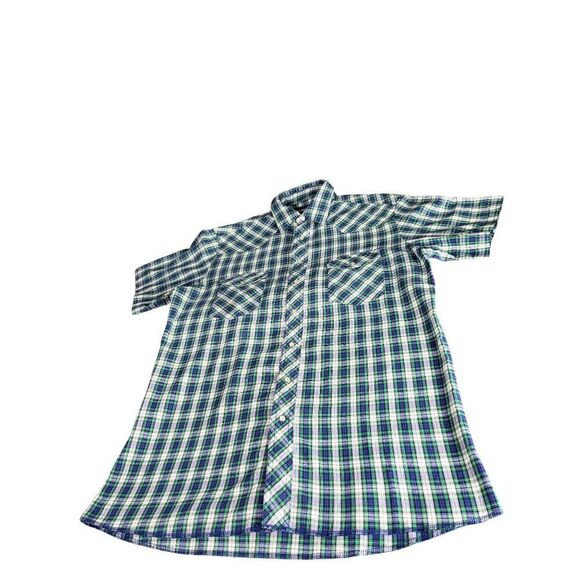 Wrangler Pearl Snap Plaid Shirt Men Sz L Tall Long Cowboy Western‎ Workwear - Picture 1 of 7